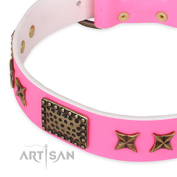 Full grain genuine leather collar with durable buckle for your handsome four-legged friend