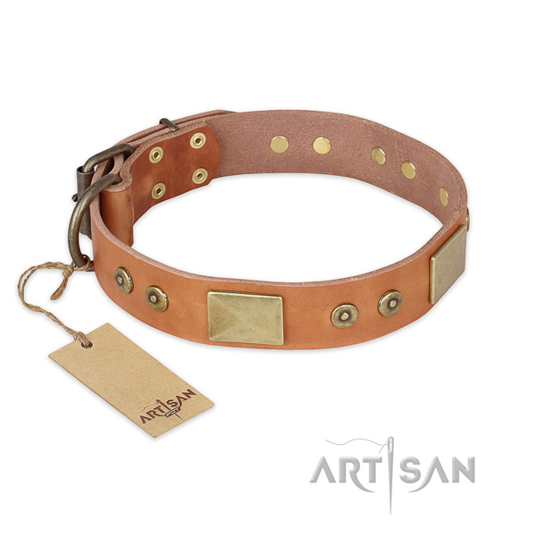 Handcrafted full grain natural leather dog collar for daily use