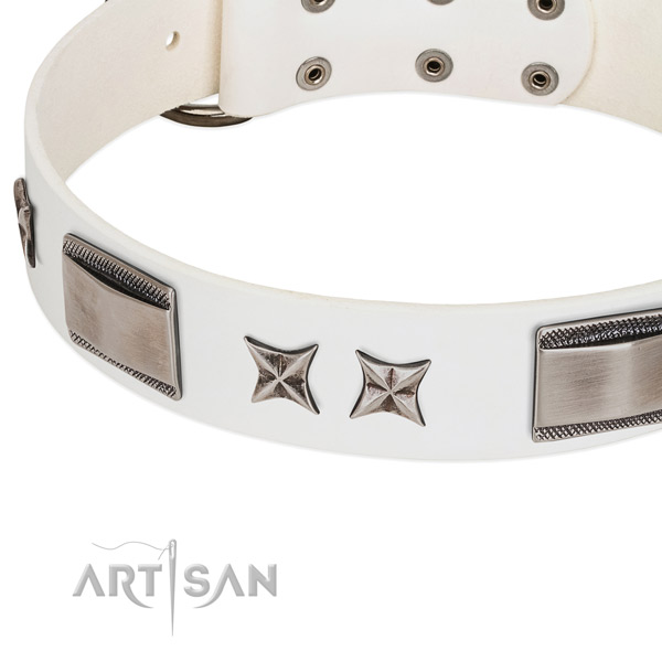 High quality genuine leather dog collar with rust-proof buckle