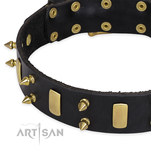 Easy wearing embellished dog collar of finest quality full grain leather