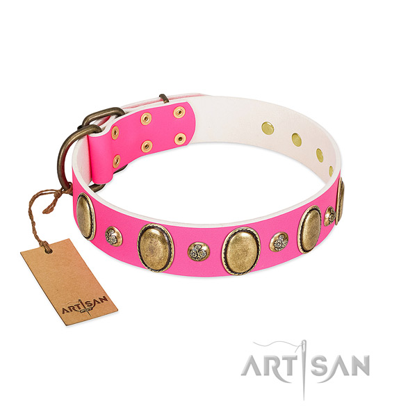 Handy use best quality natural genuine leather dog collar with embellishments