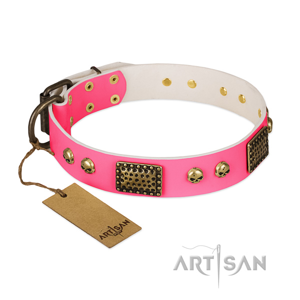 Easy wearing natural leather dog collar for everyday walking your four-legged friend
