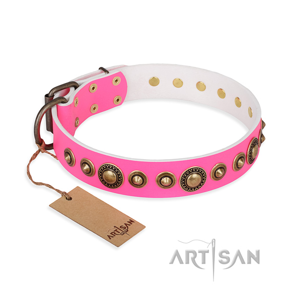 Gentle to touch natural genuine leather collar handcrafted for your four-legged friend