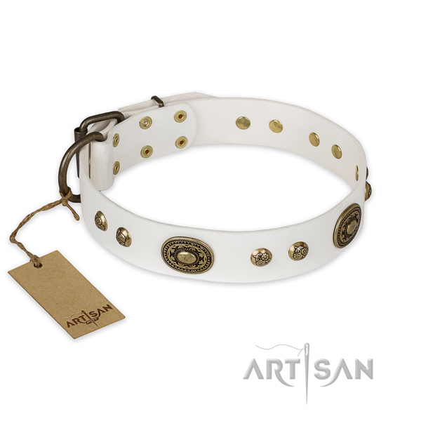 Perfect fit natural genuine leather dog collar for daily use