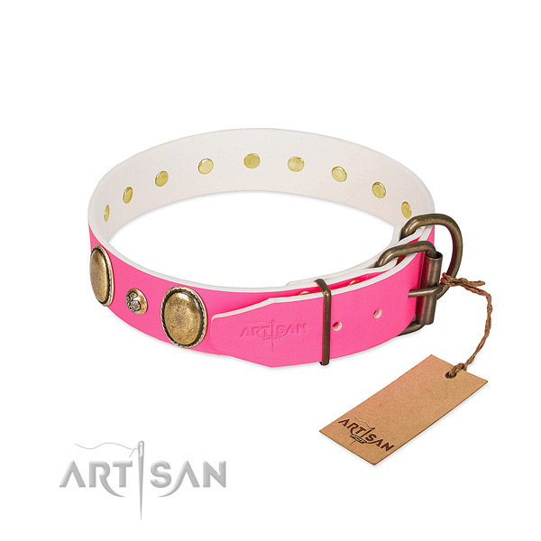 Comfortable wearing flexible genuine leather dog collar