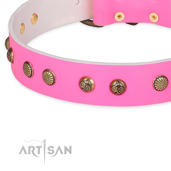 Natural genuine leather collar with reliable traditional buckle for your stylish canine