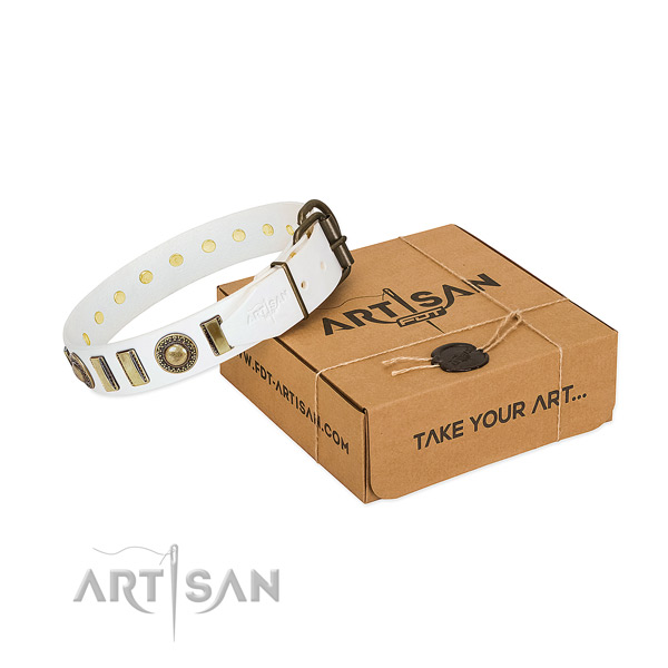 Reliable full grain leather dog collar with corrosion proof fittings
