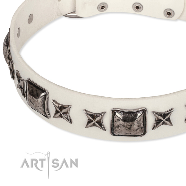 Easy wearing studded dog collar of best quality full grain natural leather