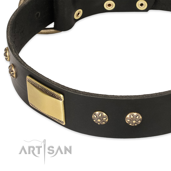 Strong fittings on leather dog collar for your doggie