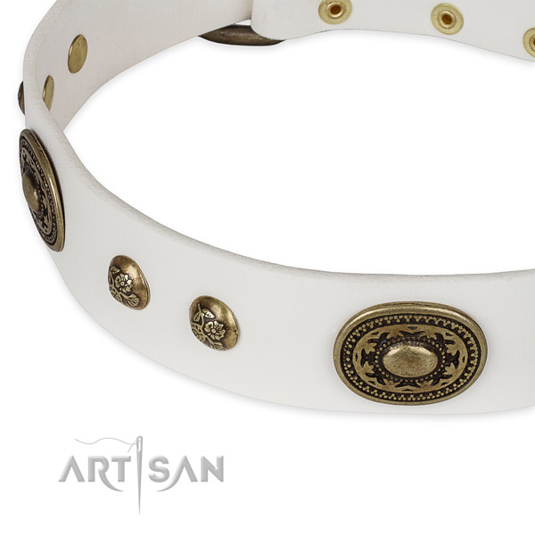 Awesome full grain natural leather collar for your impressive doggie