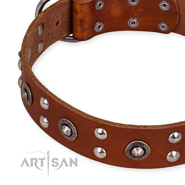 Genuine leather collar with corrosion proof buckle for your handsome doggie