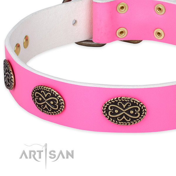 Genuine leather dog collar with decorations for everyday use