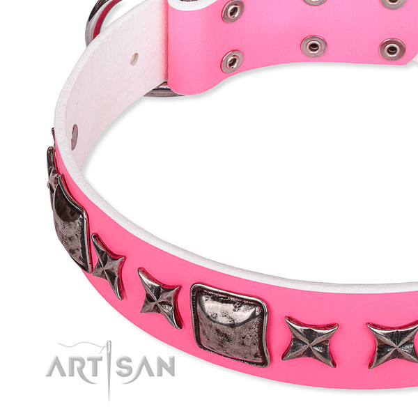 Basic training adorned dog collar of fine quality full grain natural leather
