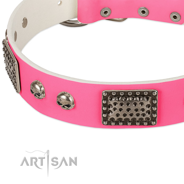 Rust resistant decorations on full grain natural leather dog collar for your canine