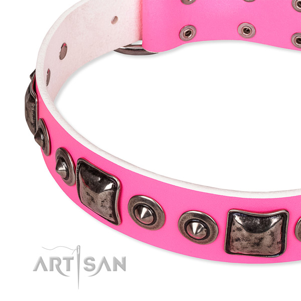Strong full grain natural leather dog collar handcrafted for your handsome four-legged friend
