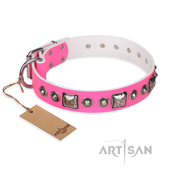 Genuine leather dog collar made of soft material with strong fittings