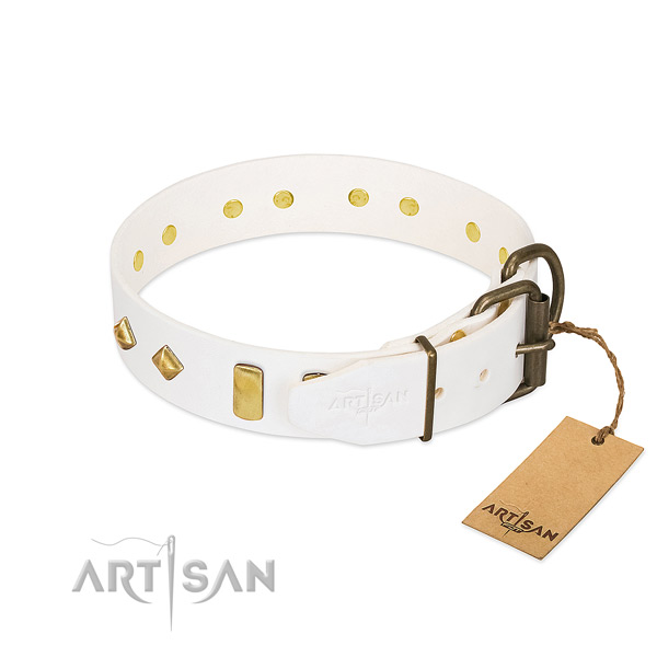 High quality leather dog collar with corrosion proof buckle