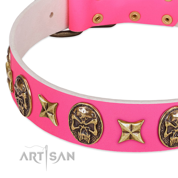 Full grain natural leather dog collar with designer studs