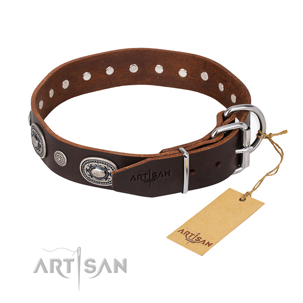 Flexible full grain genuine leather dog collar crafted for basic training