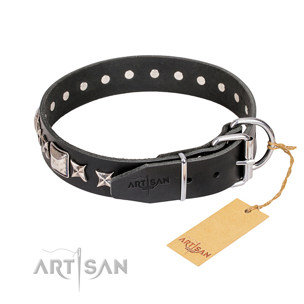 High quality embellished dog collar of full grain natural leather