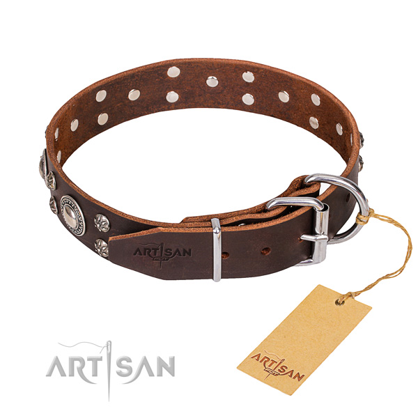 Everyday walking decorated dog collar of best quality full grain leather
