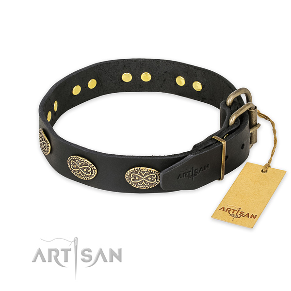 Durable D-ring on full grain genuine leather collar for your lovely canine