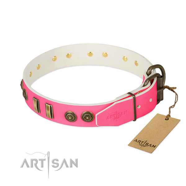 Rust-proof hardware on full grain natural leather dog collar for your dog
