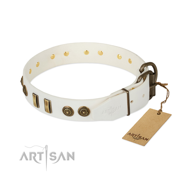 Rust-proof fittings on leather dog collar for your doggie