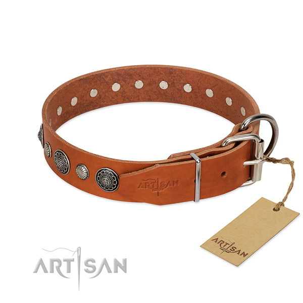 Best quality natural leather dog collar with corrosion proof fittings