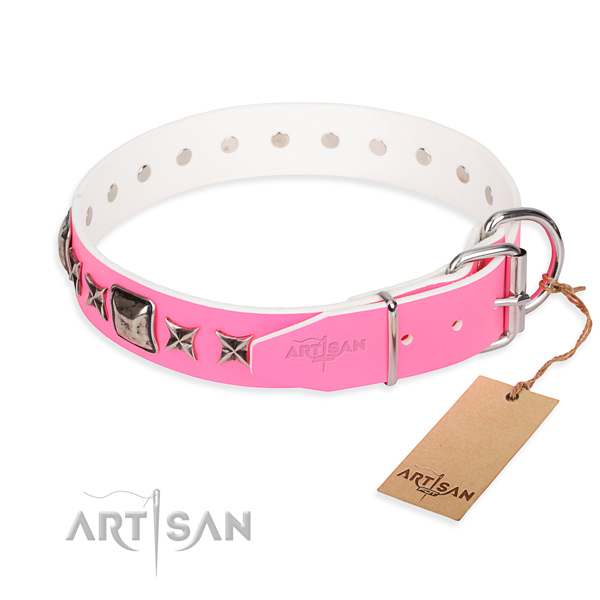 High quality decorated dog collar of genuine leather