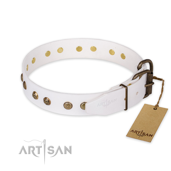 Corrosion proof traditional buckle on full grain genuine leather collar for your lovely doggie