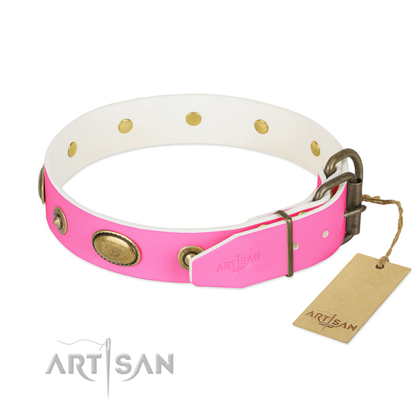 Rust-proof decorations on full grain genuine leather dog collar for your dog