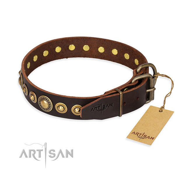 Strong genuine leather dog collar handmade for everyday use