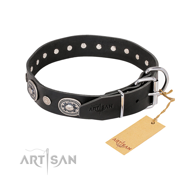 Reliable full grain natural leather dog collar crafted for comfortable wearing