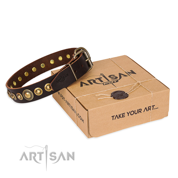 Gentle to touch natural genuine leather dog collar handcrafted for daily walking