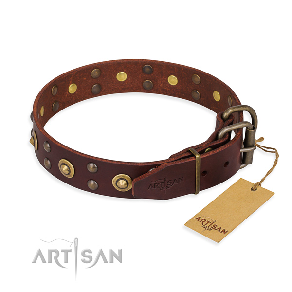 Durable buckle on full grain natural leather collar for your impressive doggie