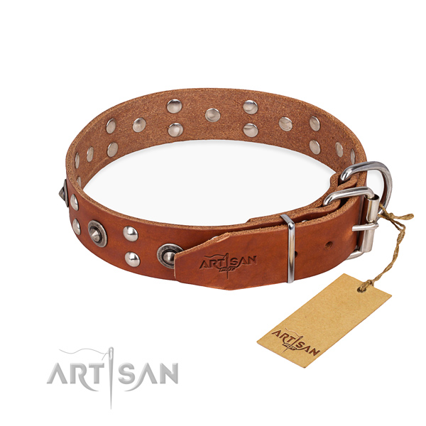 Corrosion proof buckle on full grain natural leather collar for your beautiful pet