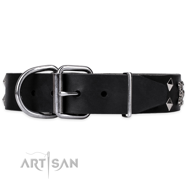 Basic training adorned dog collar of finest quality natural leather