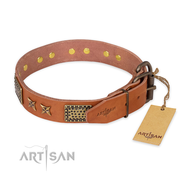 Reliable hardware on full grain natural leather collar for your stylish doggie