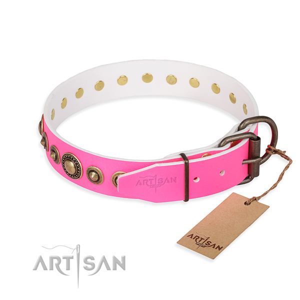 Durable full grain leather dog collar created for daily walking