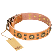 "Sophisticated Glamor" FDT Artisan Leather Bullmastiff Collar with Fancy Old Bronze-like Plated Decorations