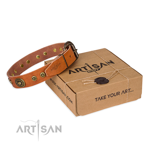 Leather dog collar made of quality material with corrosion resistant buckle