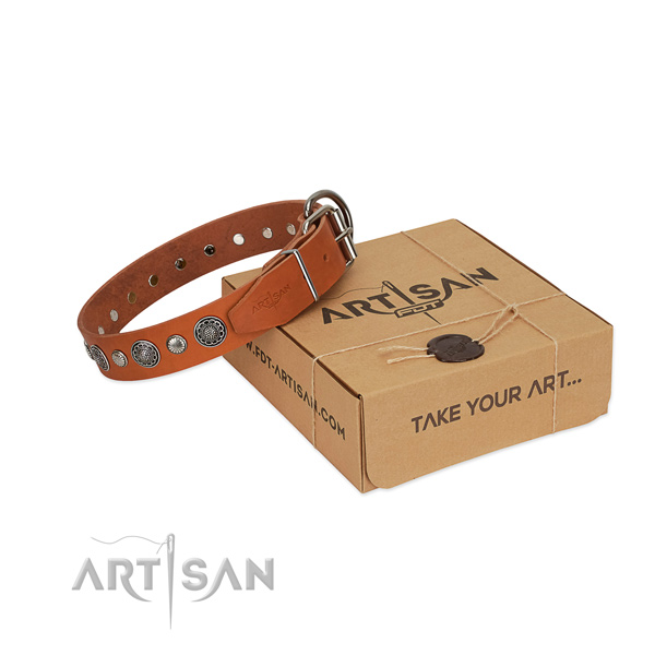 Full grain natural leather collar with rust resistant D-ring for your beautiful dog