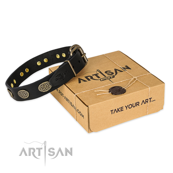 Rust resistant hardware on full grain leather collar for your stylish doggie