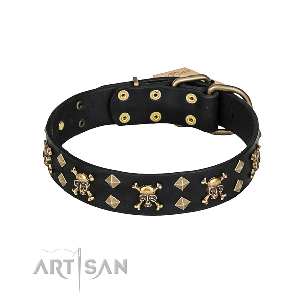 Handy use dog collar of top notch leather with studs
