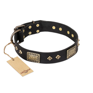 "Jewel Passion" FDT Artisan Fashionable Black Leather Bullmastiff Collar