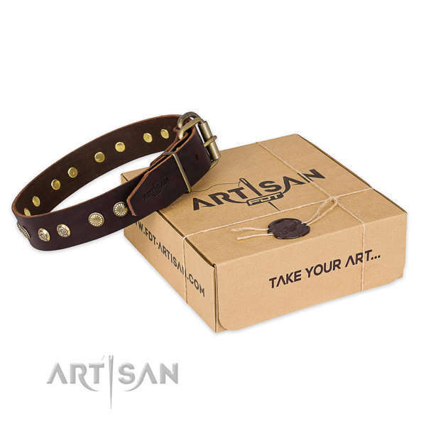 Strong fittings on natural genuine leather collar for your beautiful pet