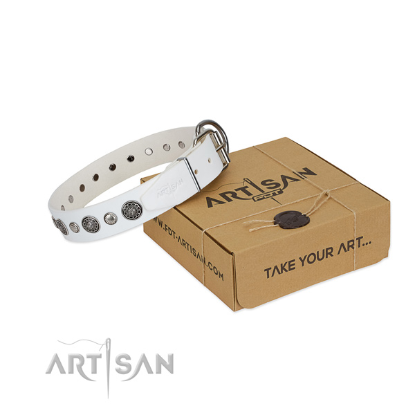 Full grain genuine leather collar with durable hardware for your attractive dog