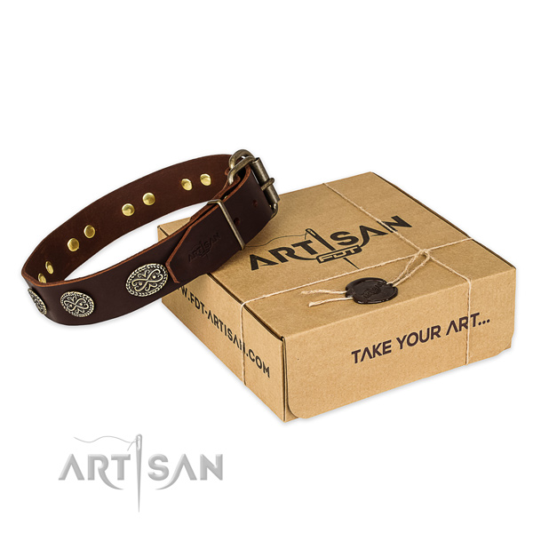 Rust-proof fittings on full grain leather collar for your beautiful doggie