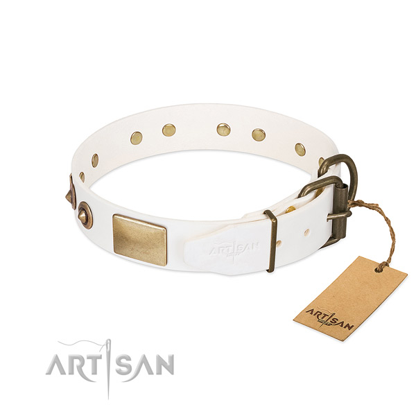 Strong fittings on genuine leather dog collar for your four-legged friend